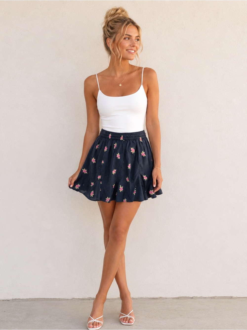 NWT Vero Moda Navy Floral Skirt with Ruffled Tie Front